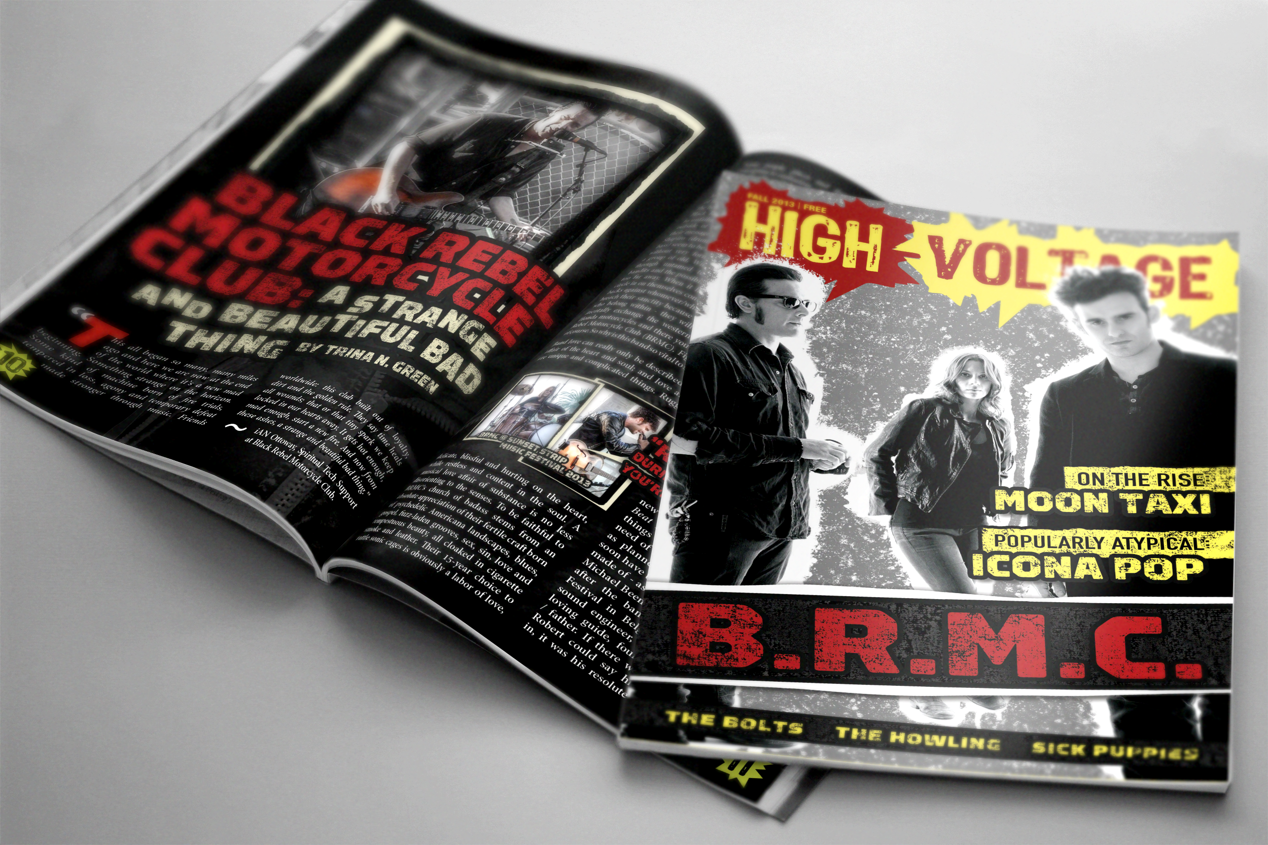 Magazine Layout for High Voltage Magazine featuring Black Rebel Motorcycle Club